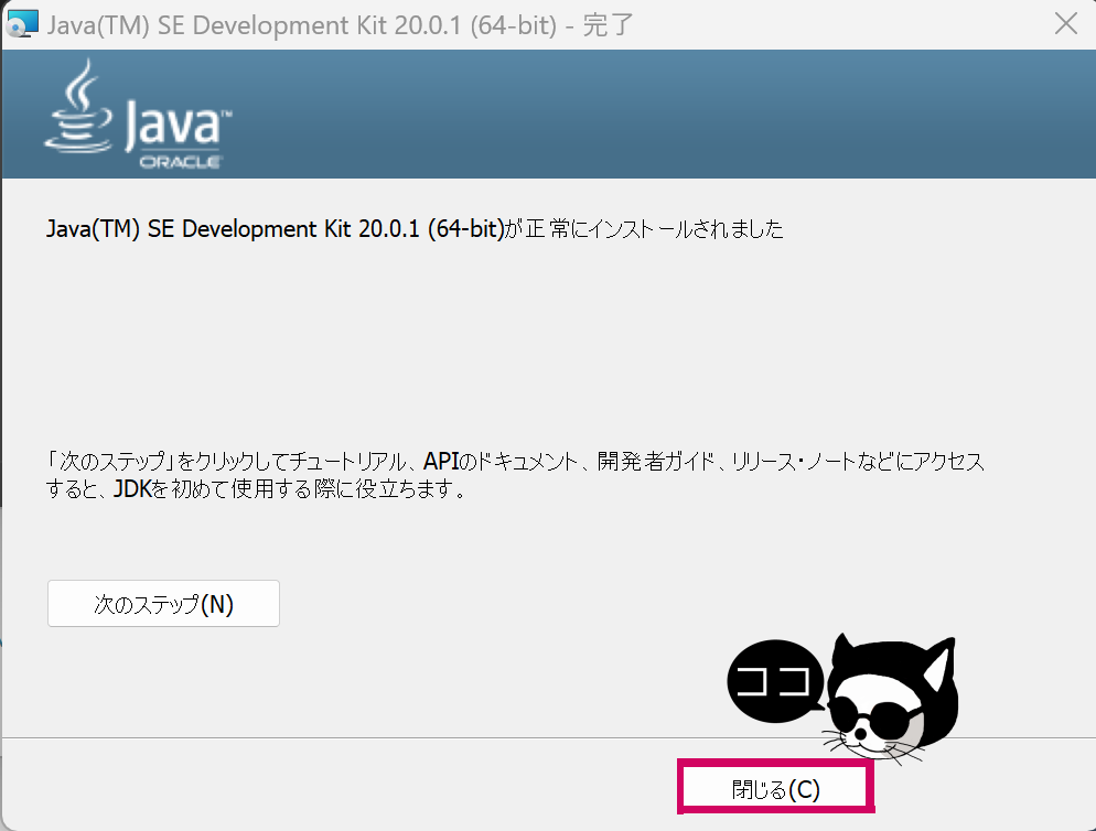Javaのインストール完了