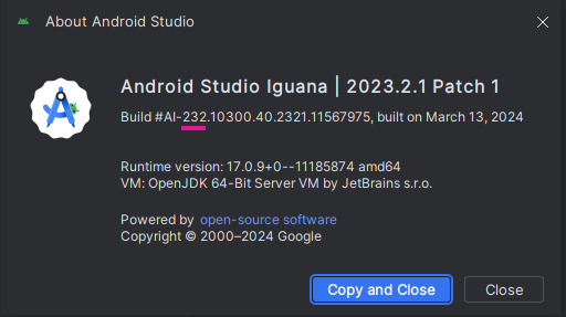 「Android Studio Iguana」のバージョン